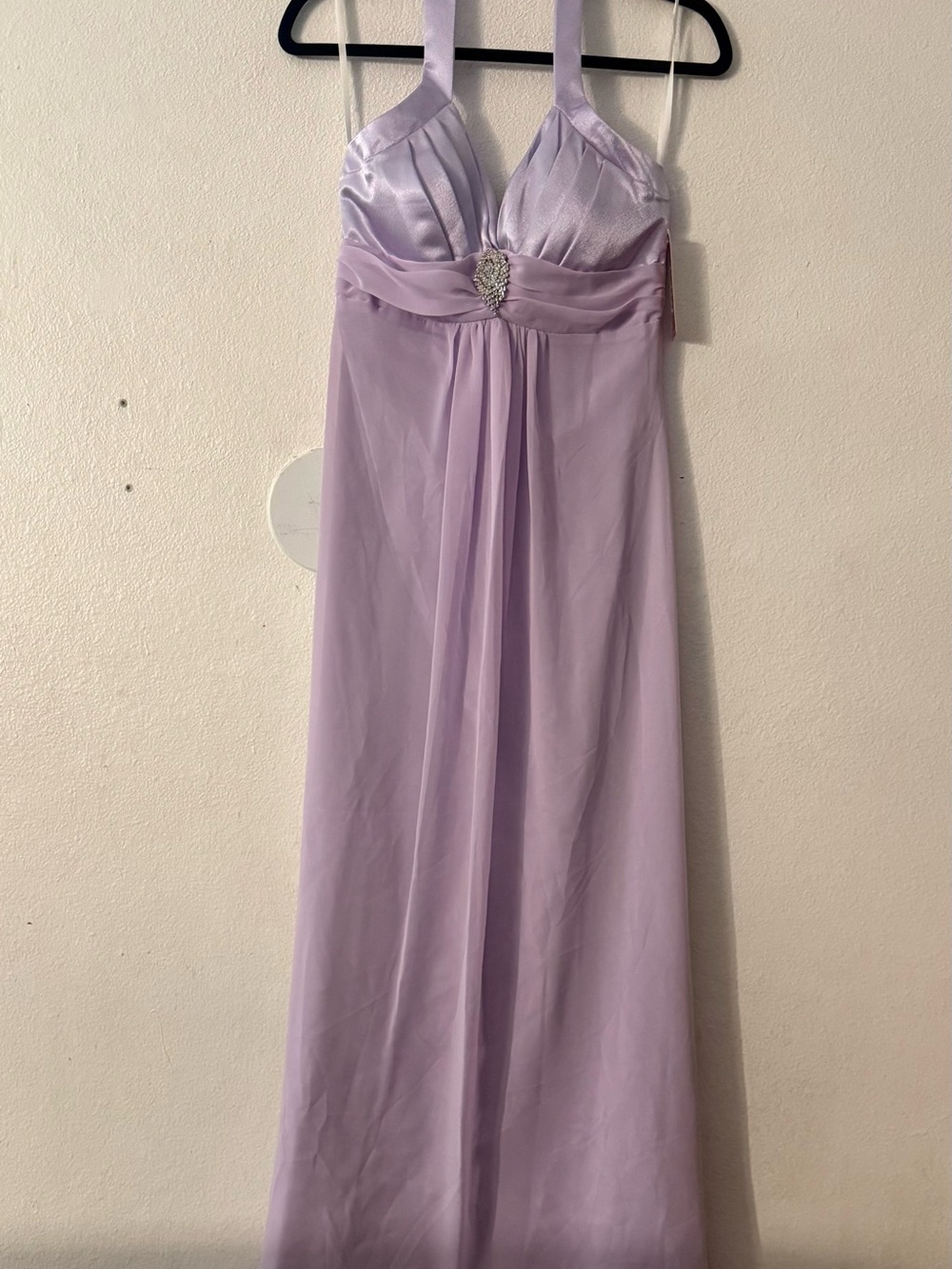 Lavender Halter Maxi Dress with Rhinestone Accent